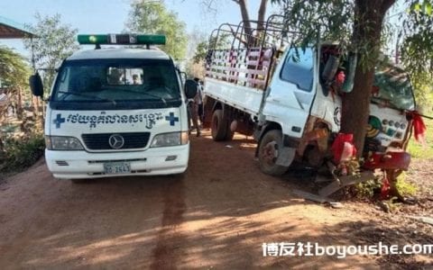 柬埔寨实居省一辆运载工人汽车撞大树，造成21名工人受伤